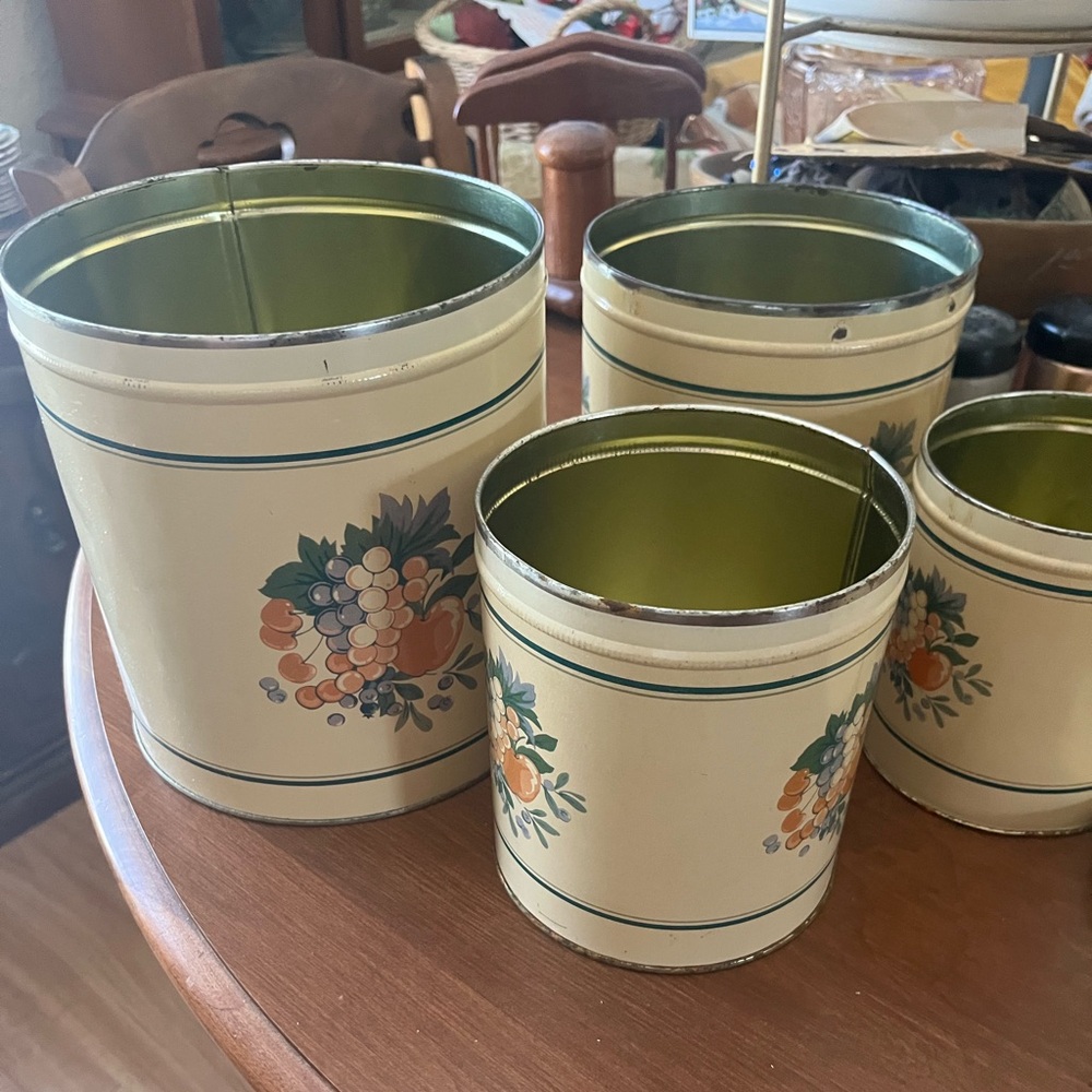 Vintage Floral Food Storage Canisters - Cream and Green